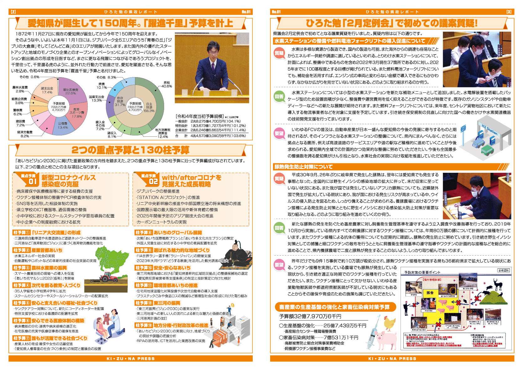 愛知県政レポート　2022年春号を発行しました!!